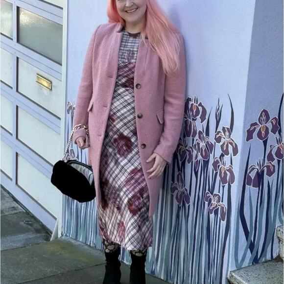 Amur Pink Plaid Sheath Midi Dress SIZE 6 Mesh Work Preppy Ruched Designer $500 - Picture 7 of 13